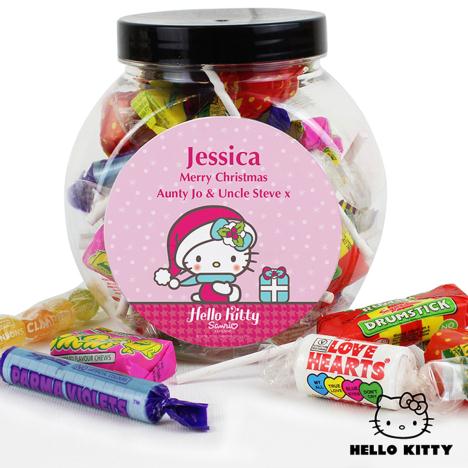 Personalised Hello Kitty Pink Christmas 250g Sweets Jar £8.99